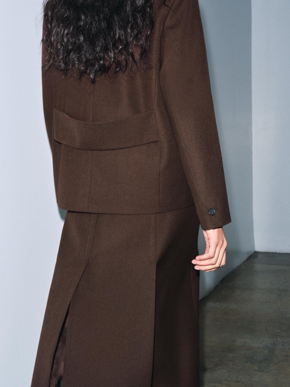 Zara Chocolate Brown Two-Piece Blazer Skirt Set - Picture 4 of 8